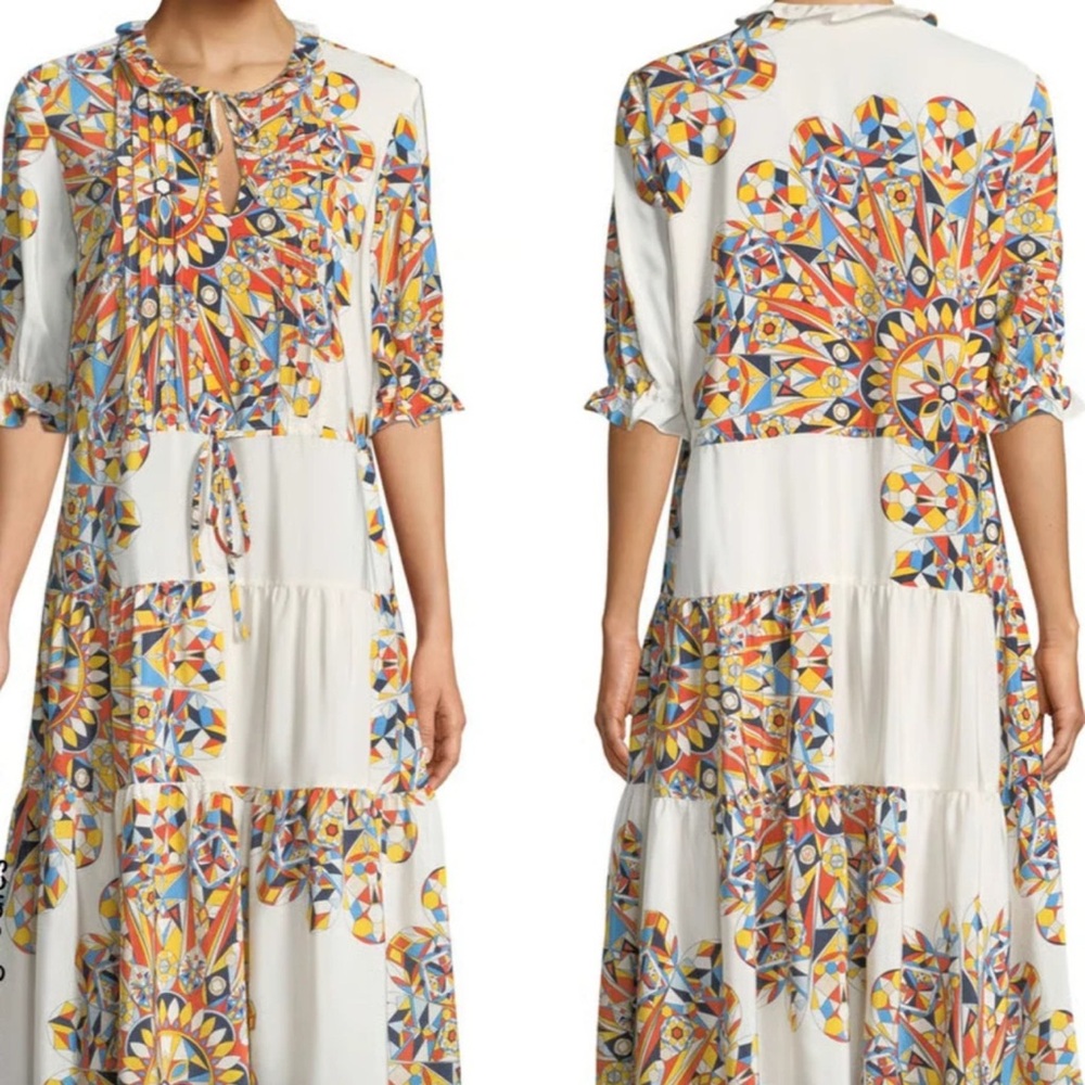 Tory Burch Bohemian Peasant SweetTangerine Silk Midi Dress
